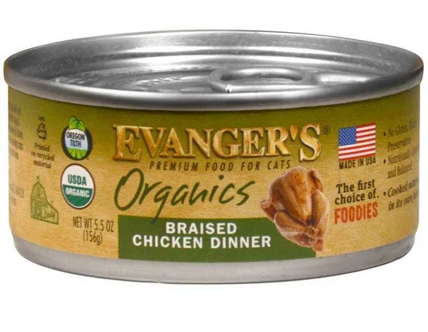 24/5.5 oz. Evanger's Organics Braised Chicken Dinner For Cats - Items on Sale Now